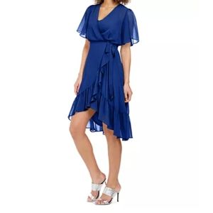 NWT Calvin Klein Stunning Blue Chiffon Hi Low Dres